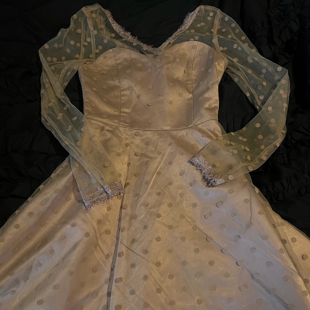 Lindy Bop Sheer Cream Polka Dot Dress